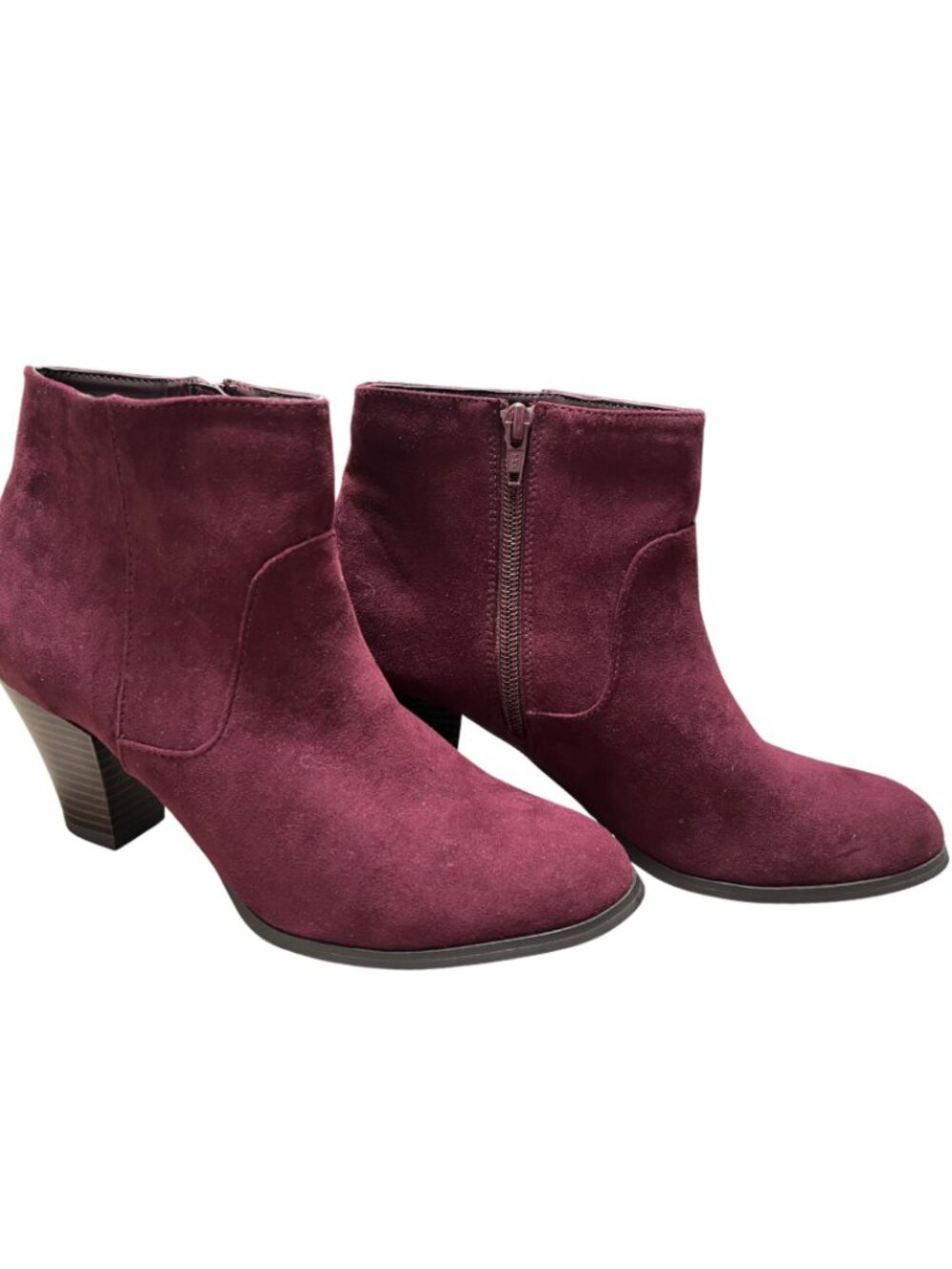 NEVER WORN Burgundy Block Heeled Booties